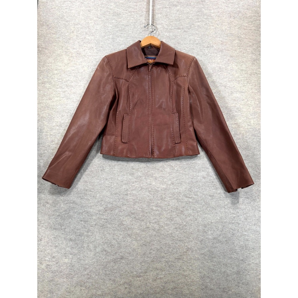 Cripple Creek Womens Brown Leather Western Jacket Full Zip Small CL 17063